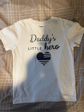 Blue line heart with “Daddy’s Little hero”